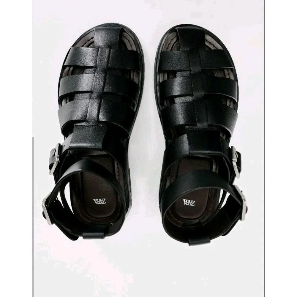 Zara Fisherman Leather Sandal Lug Sole Black Size EU 39 NWOB $89 - Picture 7 of 8